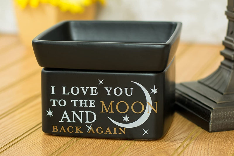 Black 2-in-1 warmer with sentiment, "I love you to the moon and back"