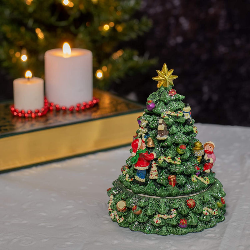 Christmas Tree and Santa Revolving Music Box - Plays Tune We Wish You A Merry Christmas