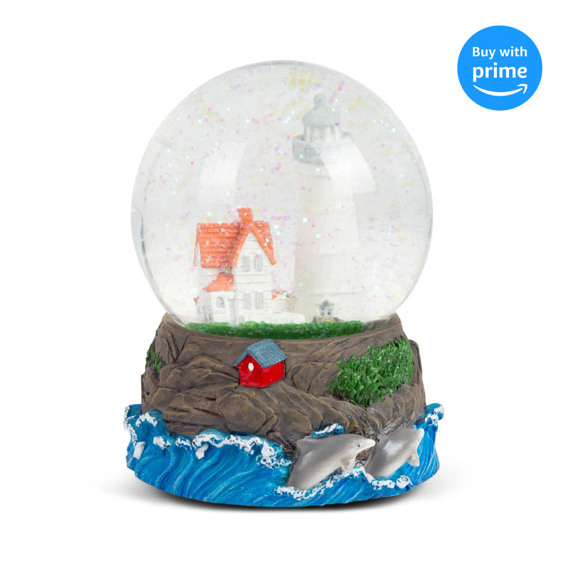 Cape Cod Lighthouse Cottage 100MM Music Snow Globe Plays Tune By the Beautiful Sea
