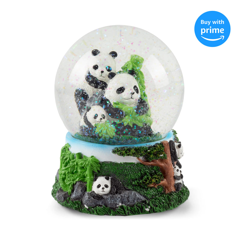 Playful Panda Bears Figurine 100MM Snow Globe Plays Tune Born Free