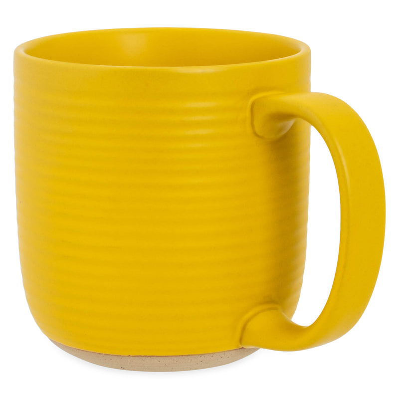 Elanze Designs Ribbed Solid Mustard 13 ounce Ceramic Coffee Mugs Pack of 4