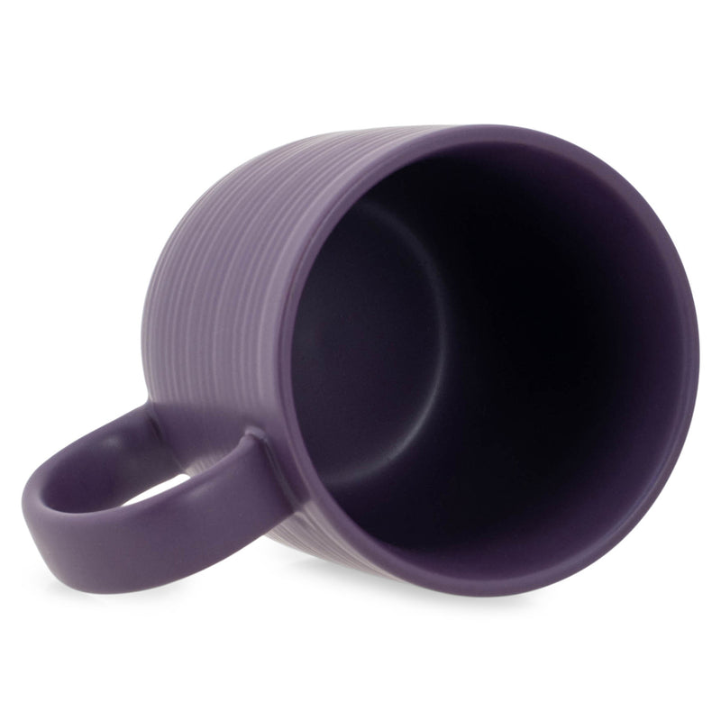 Elanze Designs Ribbed Solid Purple 13 ounce Ceramic Coffee Mugs Pack of 4