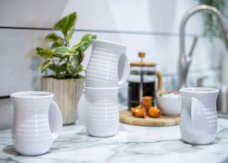 Elanze Designs Ribbed Solid White 14 ounce Ceramic Handwarmer Mugs Set of 4
