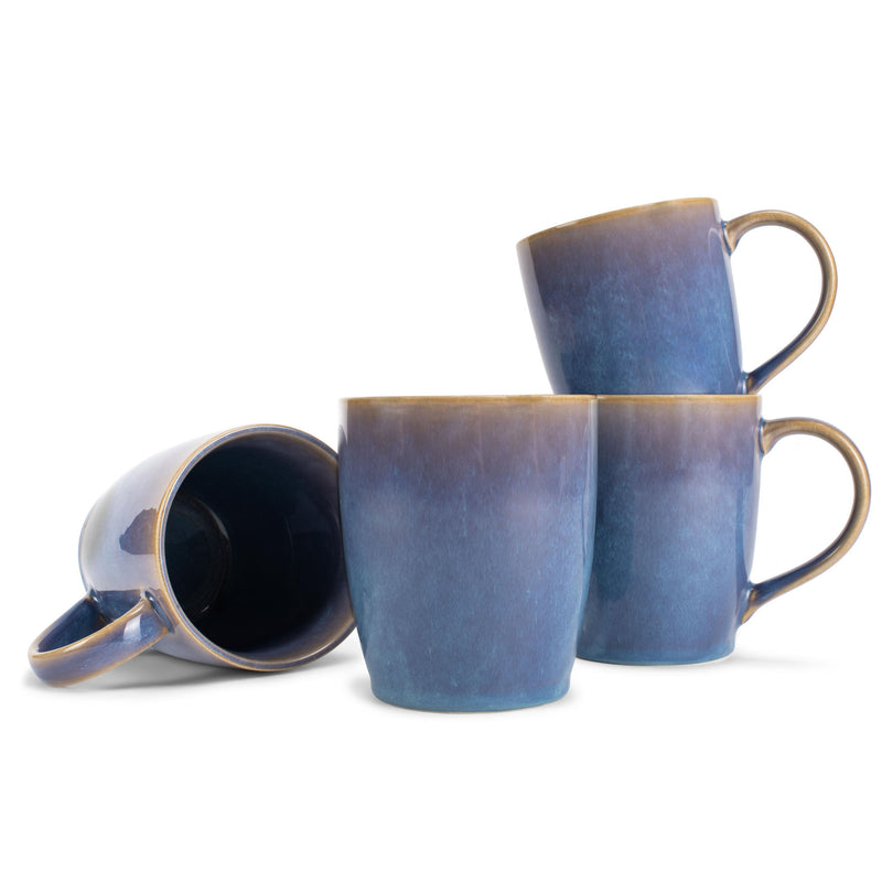 Elanze Designs Reactive 17 ounce Ceramic Curved Body Mugs Set of 4, Ocean Sunrise