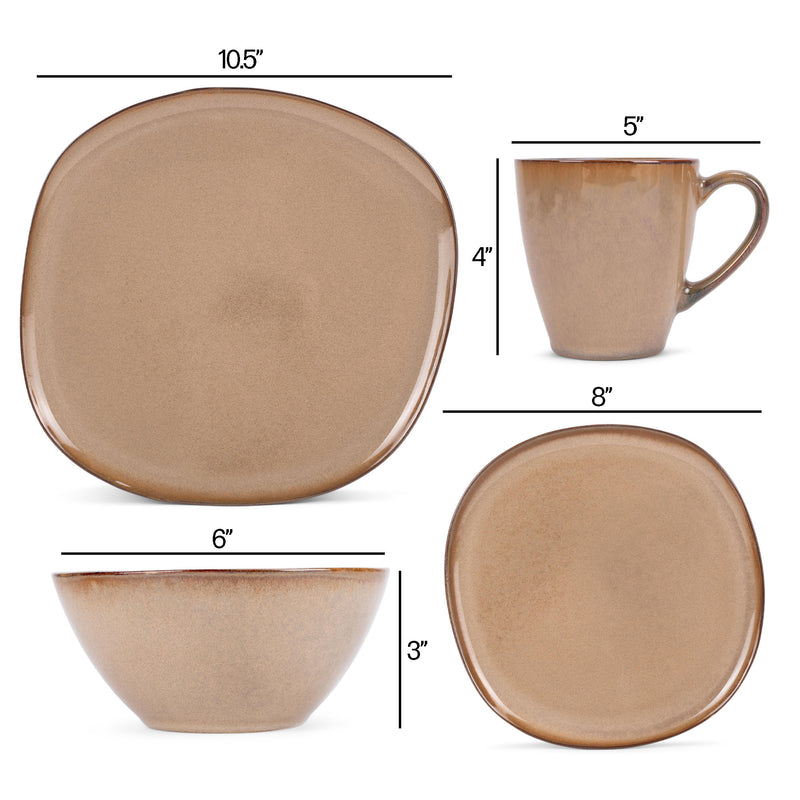 Elanze Designs Modern Chic Smooth Ceramic Stoneware Dinnerware 16 Piece Set - Service for 4, Brown