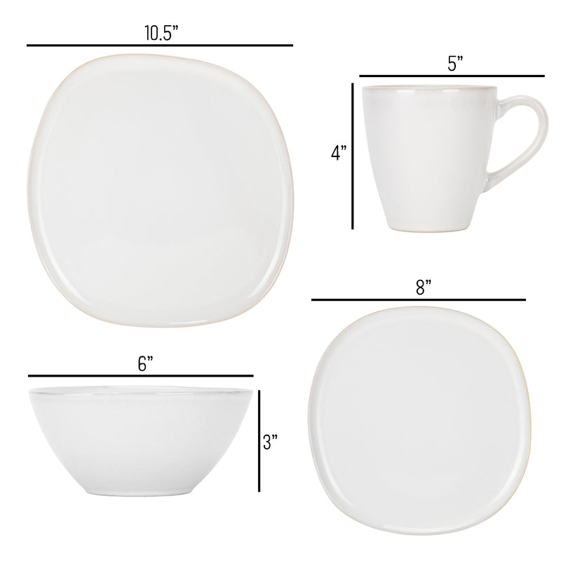 Elanze Designs Modern Chic Smooth Ceramic Stoneware Dinnerware 16 Piece Set - Service for 4, White