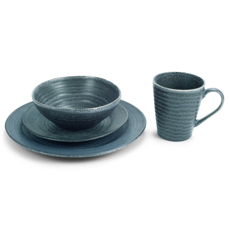 Elanze Designs Chic Ribbed Ceramic Stoneware Dinnerware 16 Piece Set - Service for 4, Turquoise