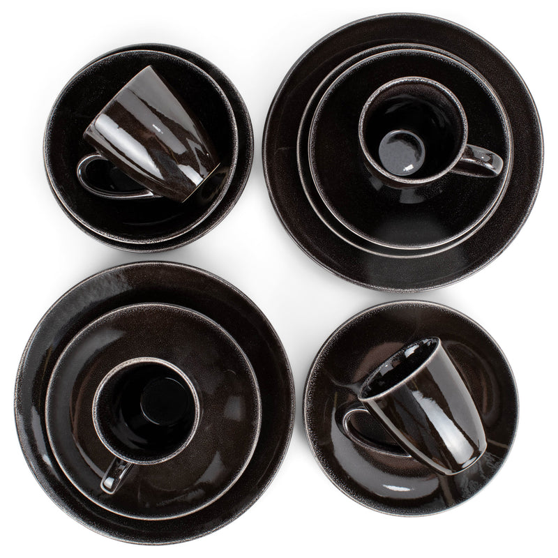 Elanze Designs Reactive Ceramic Dinnerware 16 Piece Set - Service for 4, Black