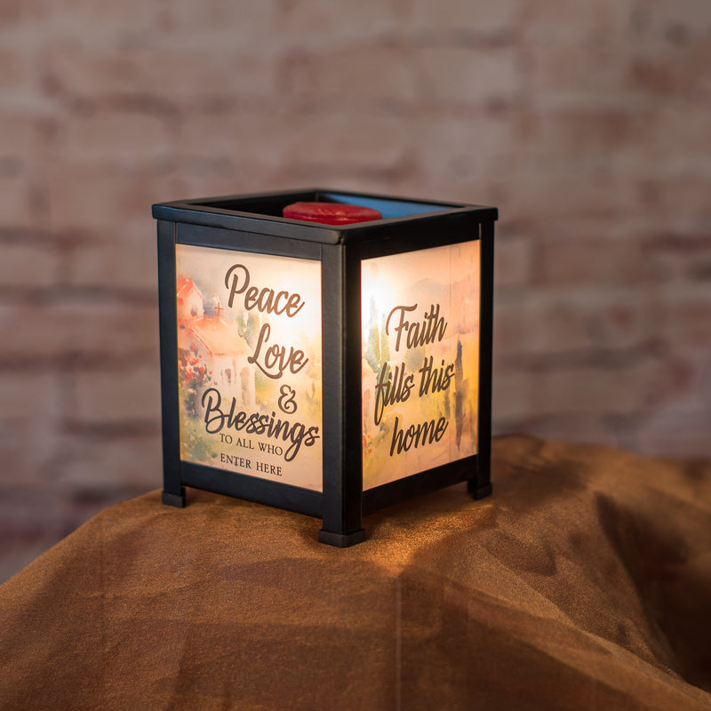 Love Our Lord Faith Fills Black Metal Electrical Wax Tart and Oil Glass Lantern Warmer