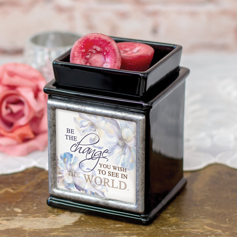 Be The Change You Wish Ceramic Glossy Black Interchangeable Photo Frame Candle Wax Oil Warmer