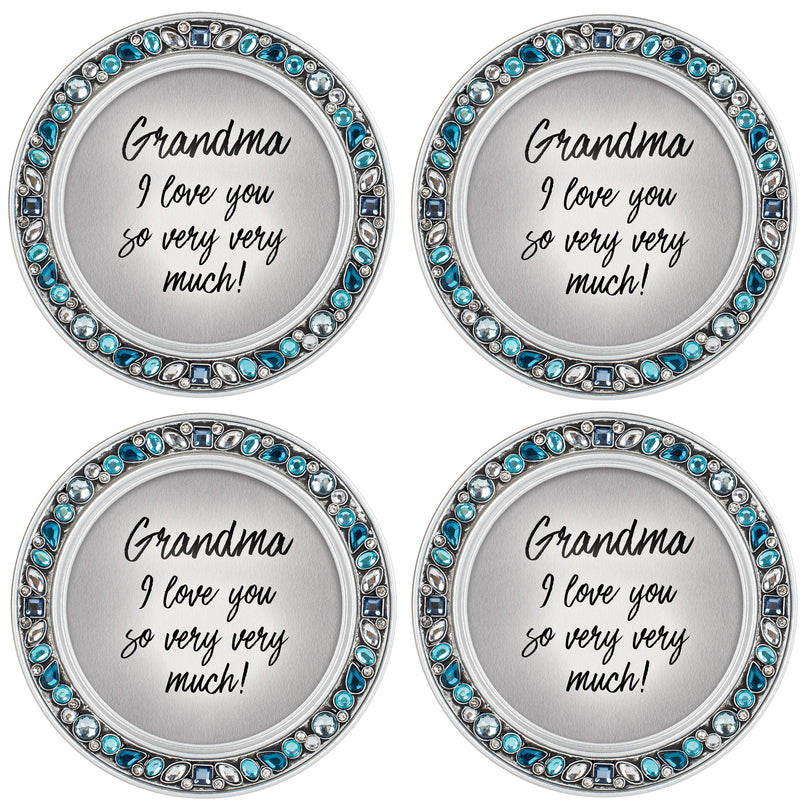 Grandma I Love You So Very Much 4.5 Inch Teal Jeweled Coaster Set of 4