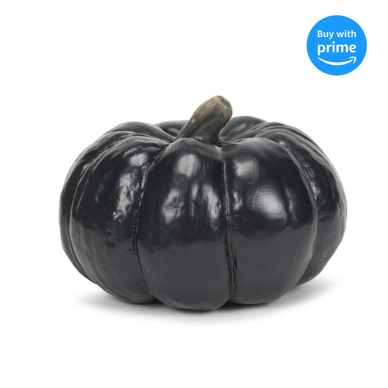 Midnight Black 6 inch Resin Harvest Decorative Pumpkin