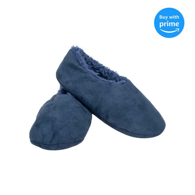 Navy Solid Tone Mens Plush Lined Cozy Non Slip Indoor Soft Slippers - Medium