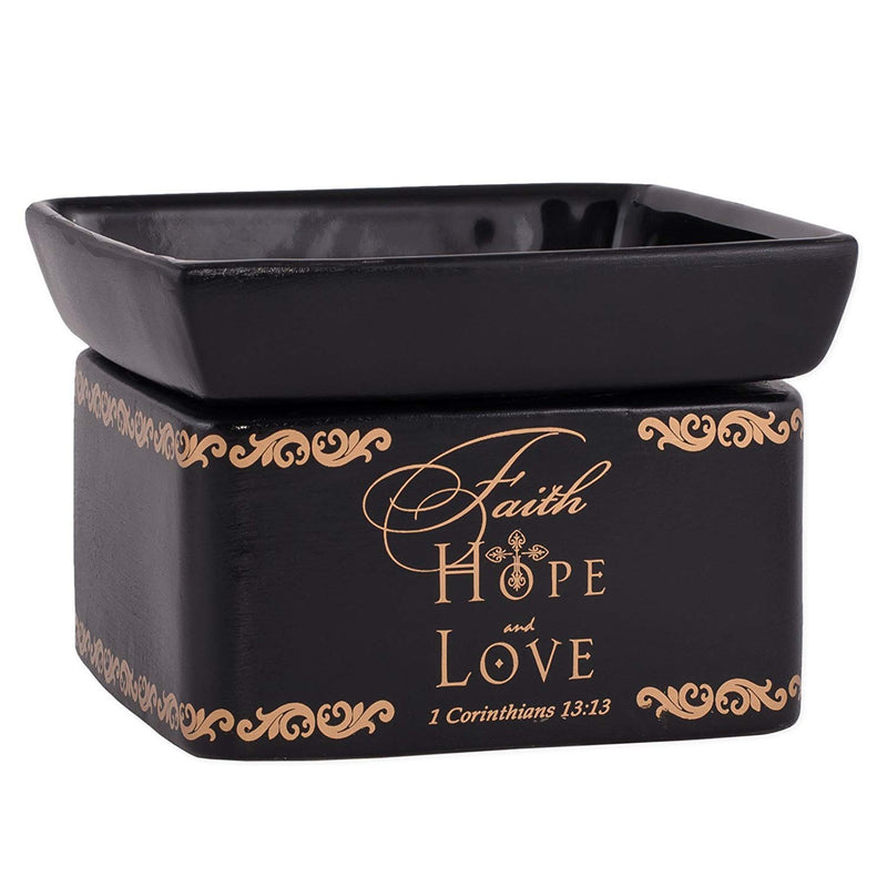 2-in-1 Jar candle warmer with sentiment, "Faith, Hope, Love"