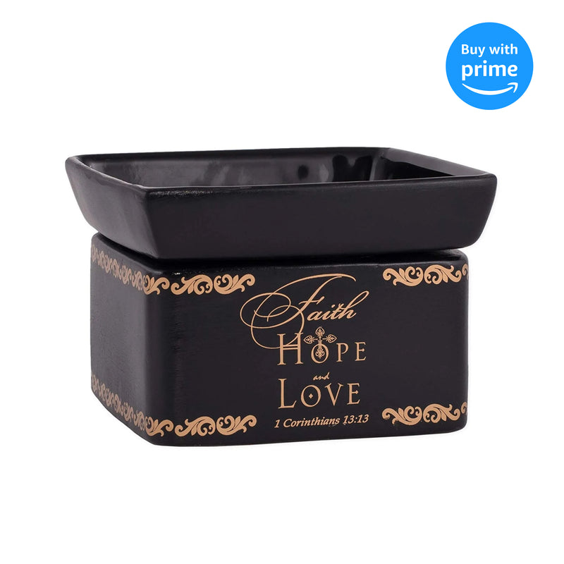 Faith Hope Love Ceramic Stoneware Electric 2 in 1 Jar Candle and Wax and Oil Warmer