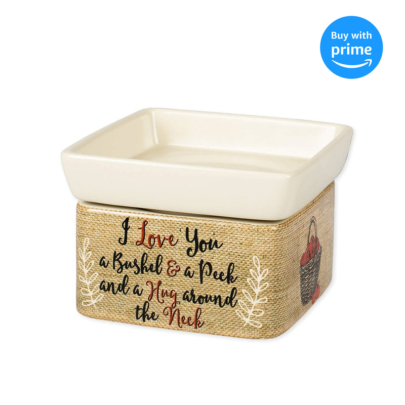 I Love You A Bushel And A Peck Burlap Apples Stoneware 2 in 1 Jar Candle and Wax Tart Oil Warmer