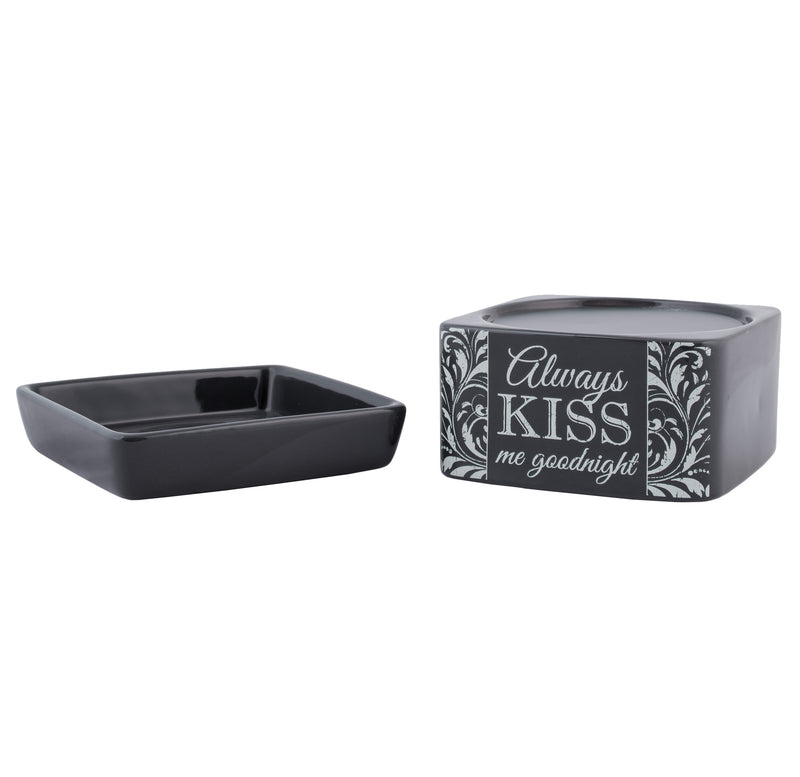 Elanze Designs Always Kiss Me Goodnight Charcoal Grey Ceramic Stone 2-in-1 Jar Candle and Wax Tart Oil Warmer