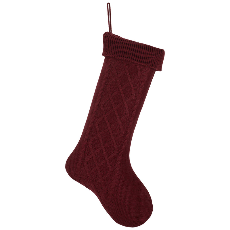 Elanze Designs Burgundy 18.5 inch Cable Knit Christmas Stocking With Ribbed Cuff