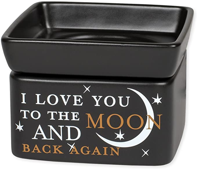 Black 2-in-1 warmer with sentiment, "I love you to the moon and back"