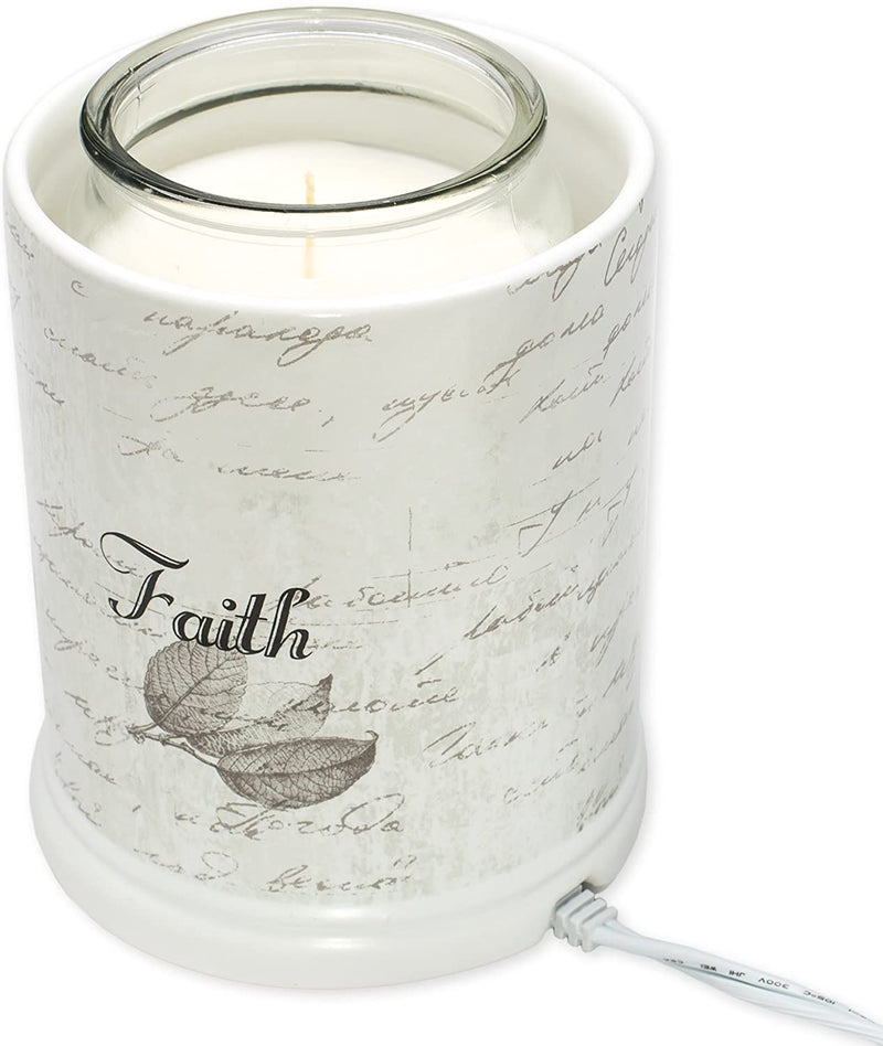 Jar candle warmer side 1 with sentiment, "Faith"