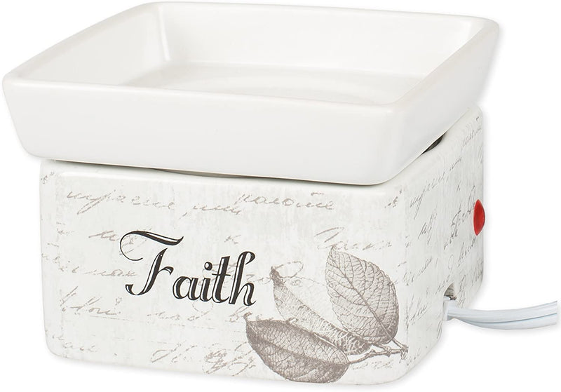 Jar candle warmer side 1 with sentiment, "Faith"