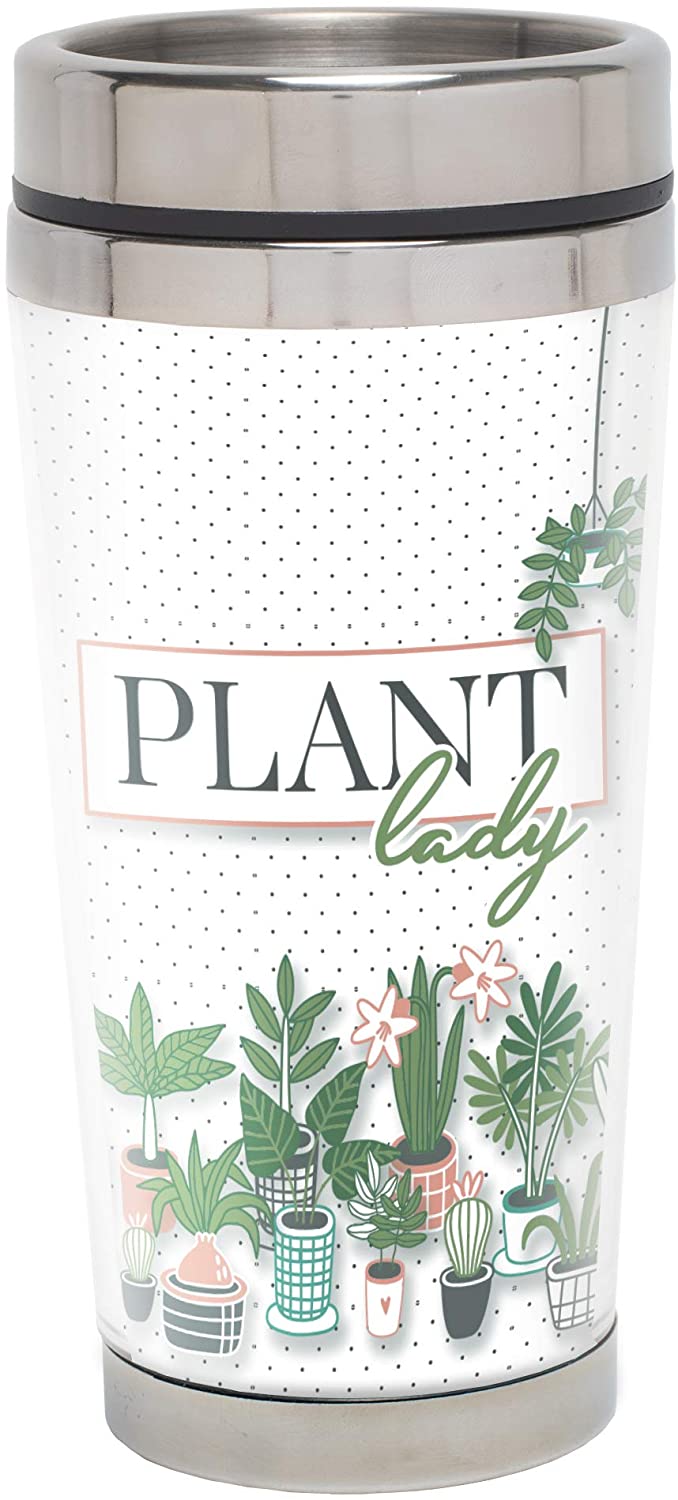 Plant Lady Classic White and Bright Green 16 Ounces Stainless Steel Travel Tumbler