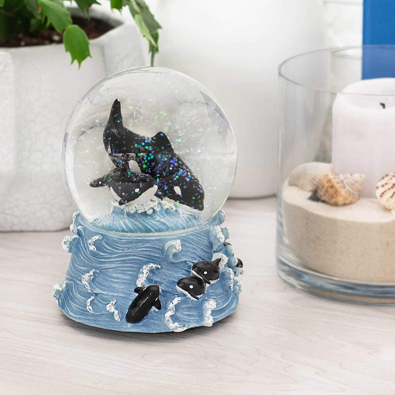 Elanze Designs Killer Whales Swimming in The Ocean Glass Musical Snow Globe Plays Song Over The Waves