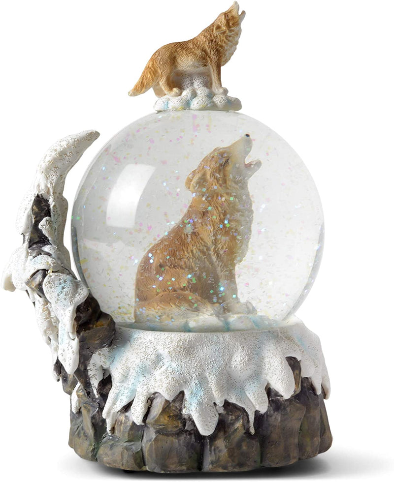 Howling Glitter Wolf with Babies Figurine 100MM Snow Globe Plays Tune Born Free