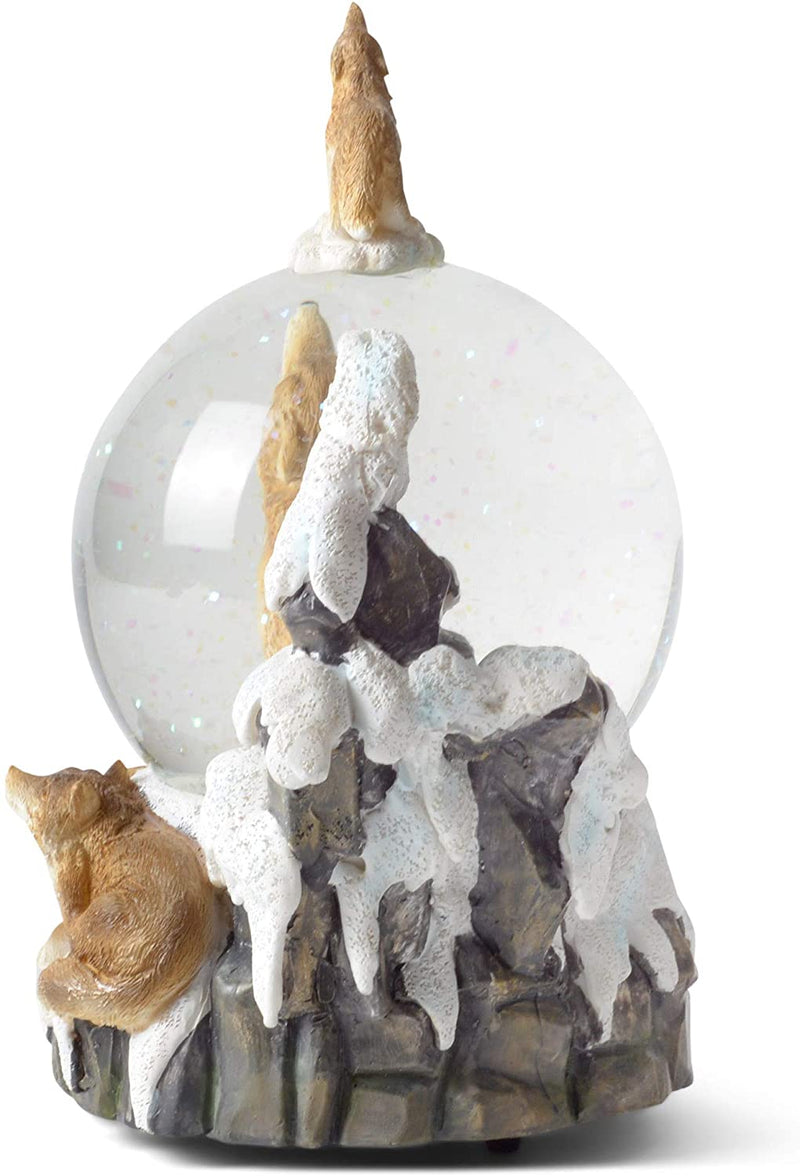Howling Glitter Wolf with Babies Figurine 100MM Snow Globe Plays Tune Born Free
