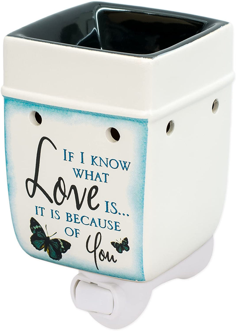 Love You Blue Butterfly Ceramic Stoneware Electric Plug-in Outlet Wax and Oil Warmer