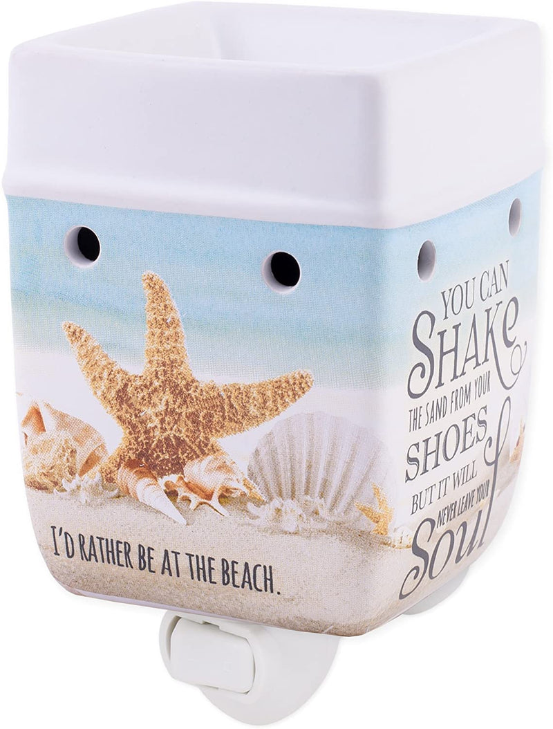 Plug in wax warmer with message "You can shake the sand..."