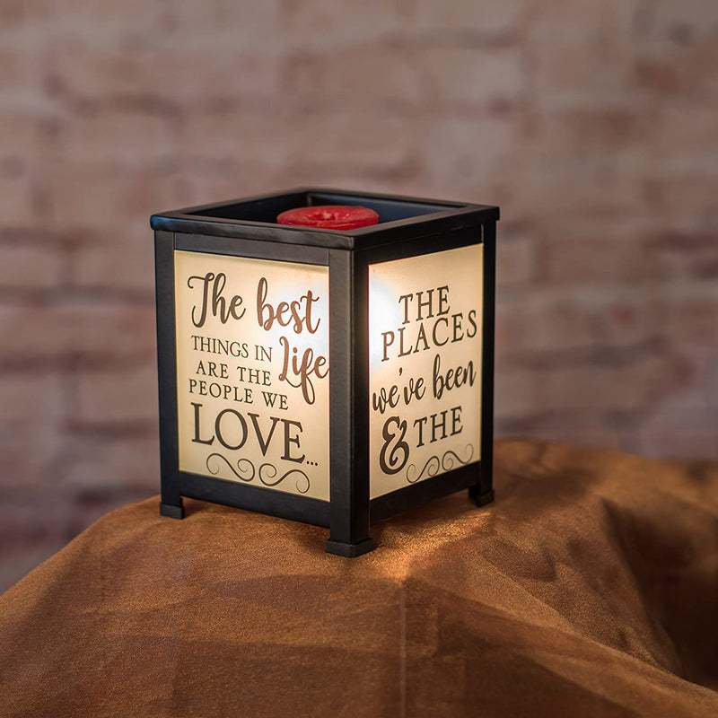 Glass Lantern Warmer with sentiment, "the best things in life are the people we love"