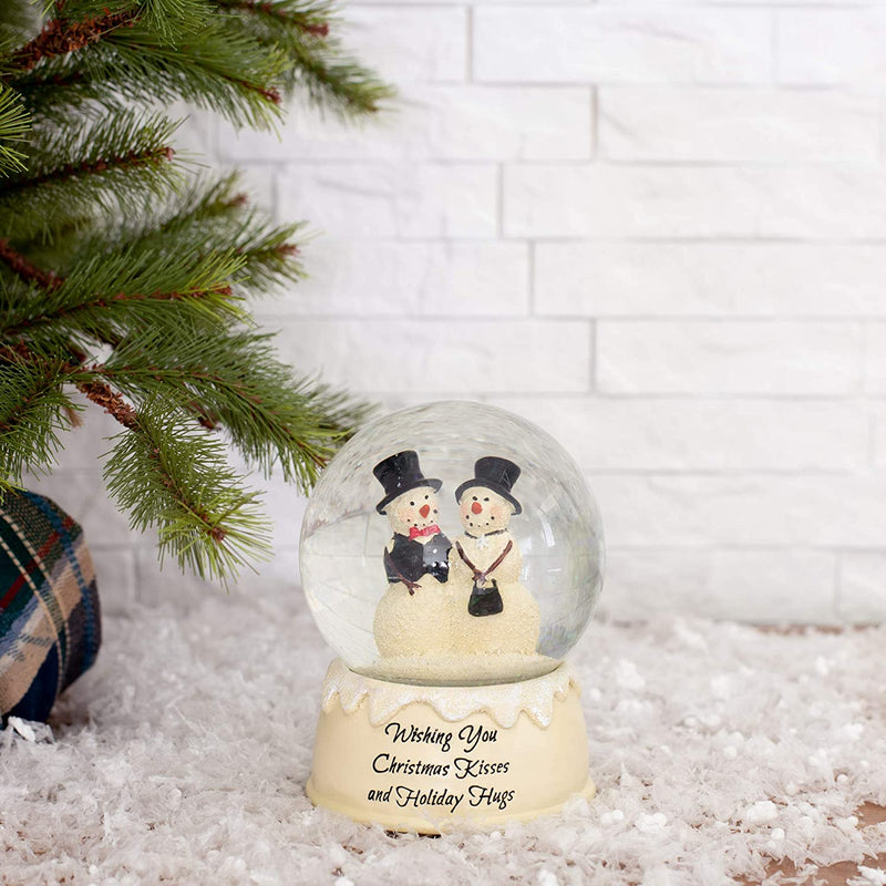 Couple Kisses and Hugs Winter White 6 x 5 Resin Stone Christmas Snow Globe