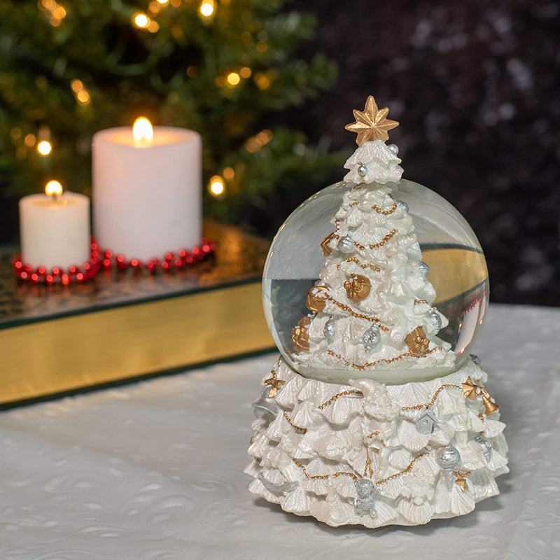 Revolving Christmas Tree 100MM Musical Snow Globe Plays Tune Jingle Bells
