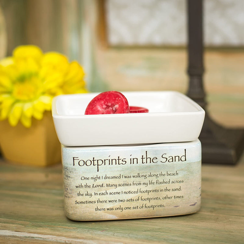 2-in-1 Jar candle warmer with sentiment, "Footprints in the sand"