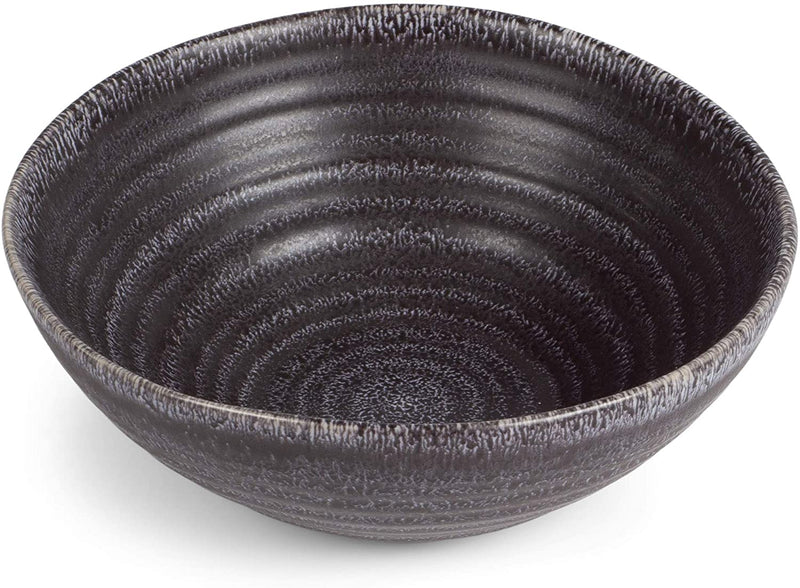 Modern Chic Ribbed Ceramic Stoneware Dinnerware Bowls Set of 4 - Charcoal Grey