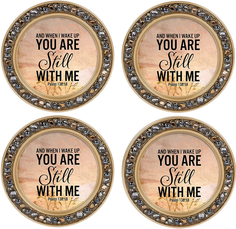 He is Always With Me Amber Goldtone 4.5 Inch Jeweled Coaster Set of 4