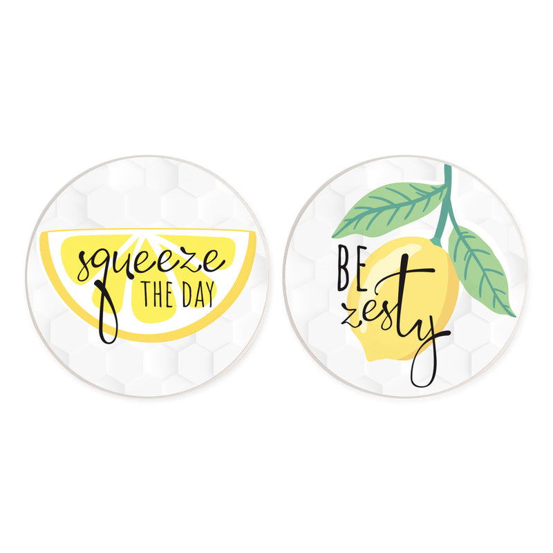 Two absorbent car coasters on white background