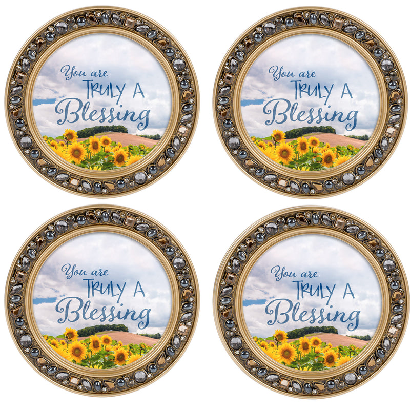 Truly a Blessing Amber Goldtone 4.5 Inch Jeweled Coaster Set of 4