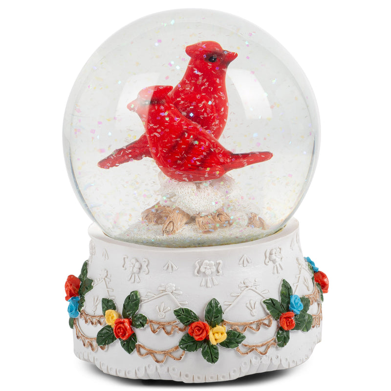Mr. & Mrs. Red Cardinal Figurine 100MM Water Globe Plays Tune Love Story