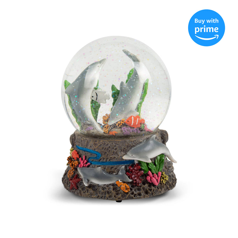 Dolphin World Coral Reef 100MM Music Snow Globe Plays Tune Somewhere Out There