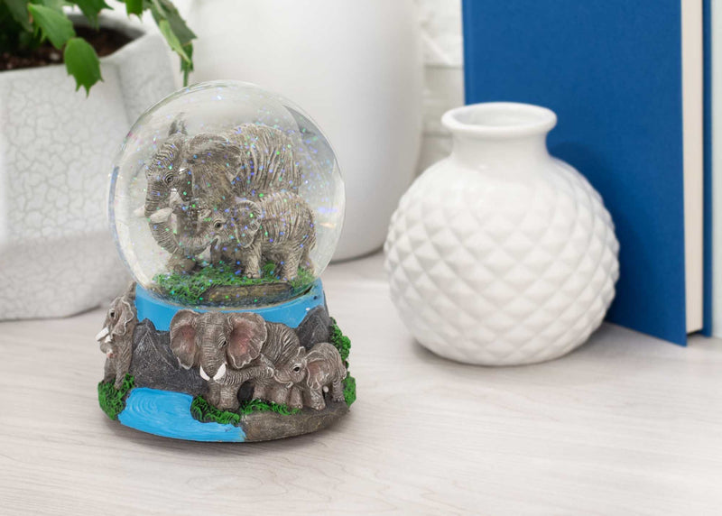 Wandering Elephant Family Figurine 100MM Water Globe Plays Tune Beautiful Dreamer