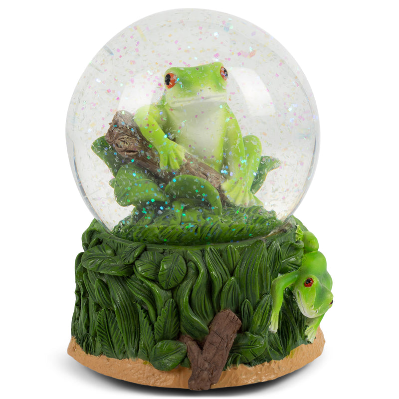 Playful Tree Frog Figurine 100MM Water Globe Plays Tune Beautiful Dreamer