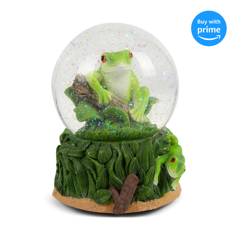Playful Tree Frog Figurine 100MM Snow Globe Plays Tune Beautiful Dreamer