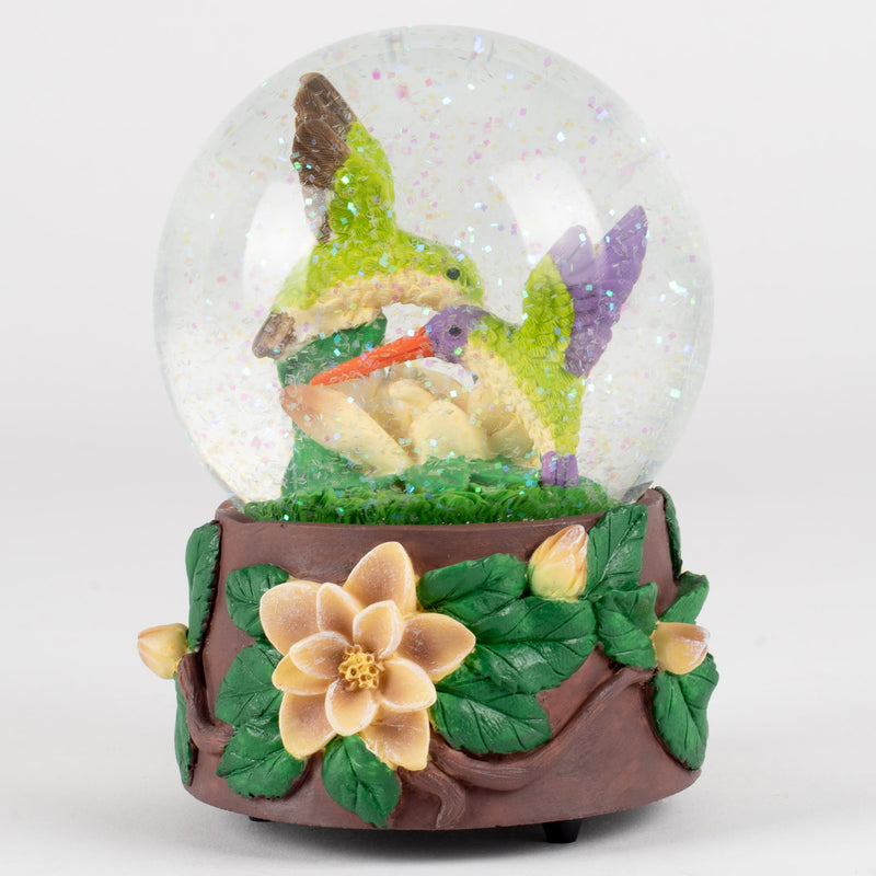 Hummingbirds and Magnolias 100MM Music Water Globe Plays Song Waltz of the Flowers
