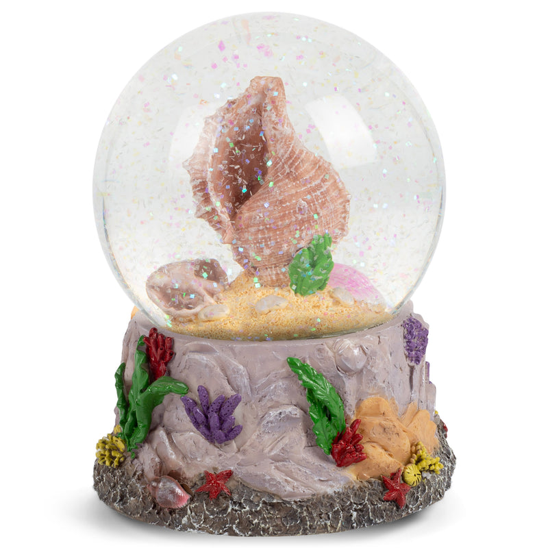 Ocean Sea Shells Conch Shell 100MM Music Water Globe Plays Tune By the Beautiful Sea
