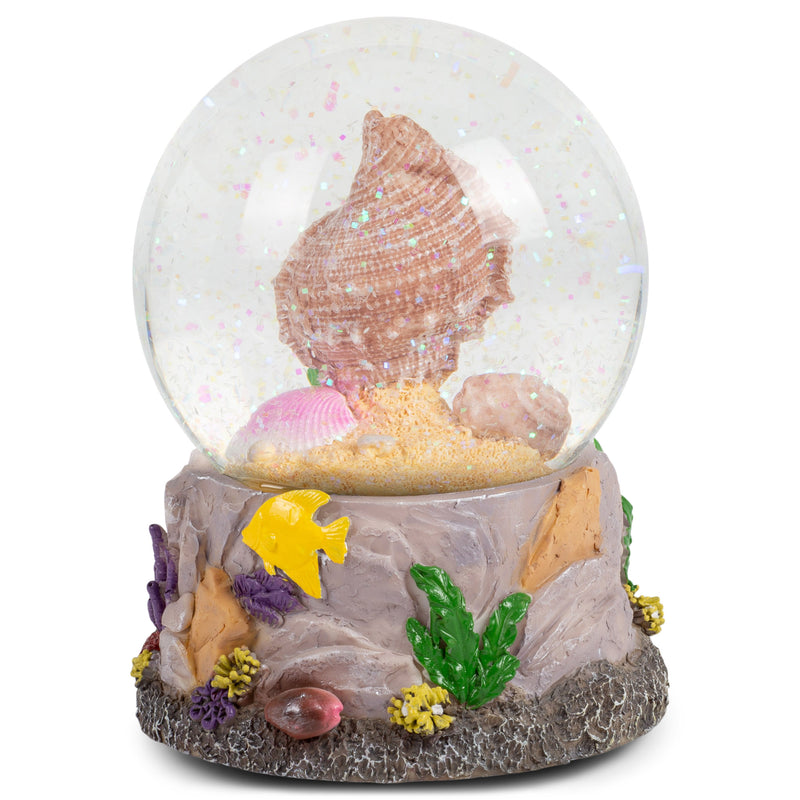 Ocean Sea Shells Conch Shell 100MM Music Water Globe Plays Tune By the Beautiful Sea