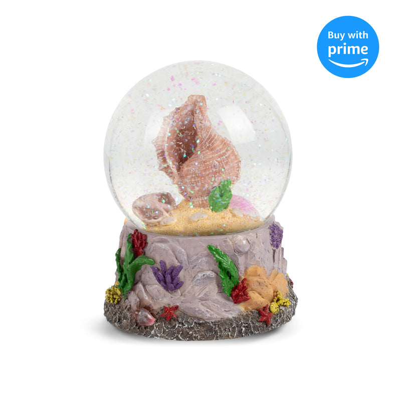 Ocean Sea Shells Conch Shell 100MM Music Snow Globe Plays Tune By the Beautiful Sea
