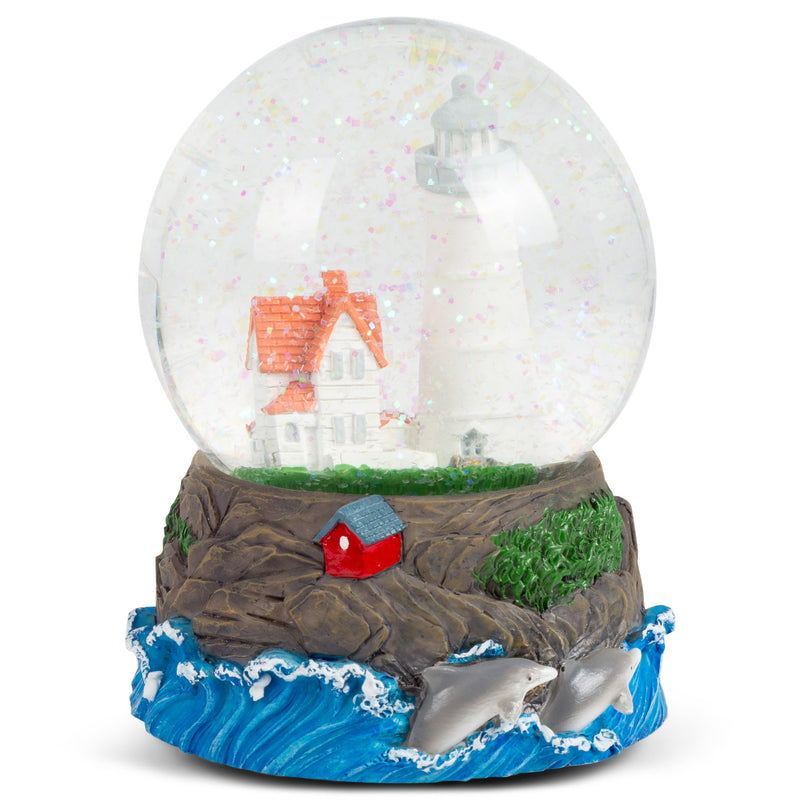 Cape Cod Lighthouse Cottage 100MM Music Water Globe Plays Tune By the Beautiful Sea