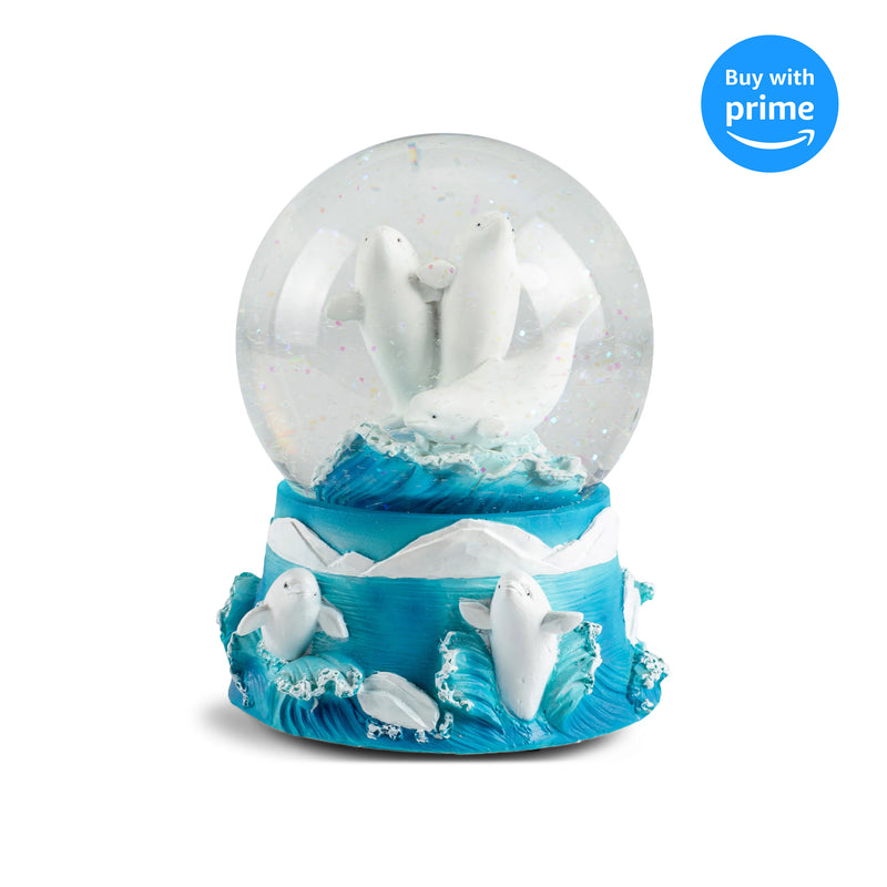 Beluga Whales Figurine 100MM Snow Globe Plays Tune Let Me Call You Sweetheart